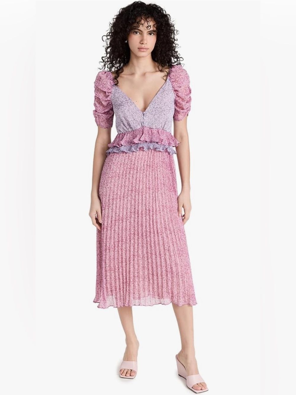 En Saison Charlotte Midi Dress Pink Purple Revolve Anthropologie Puff Sleeve